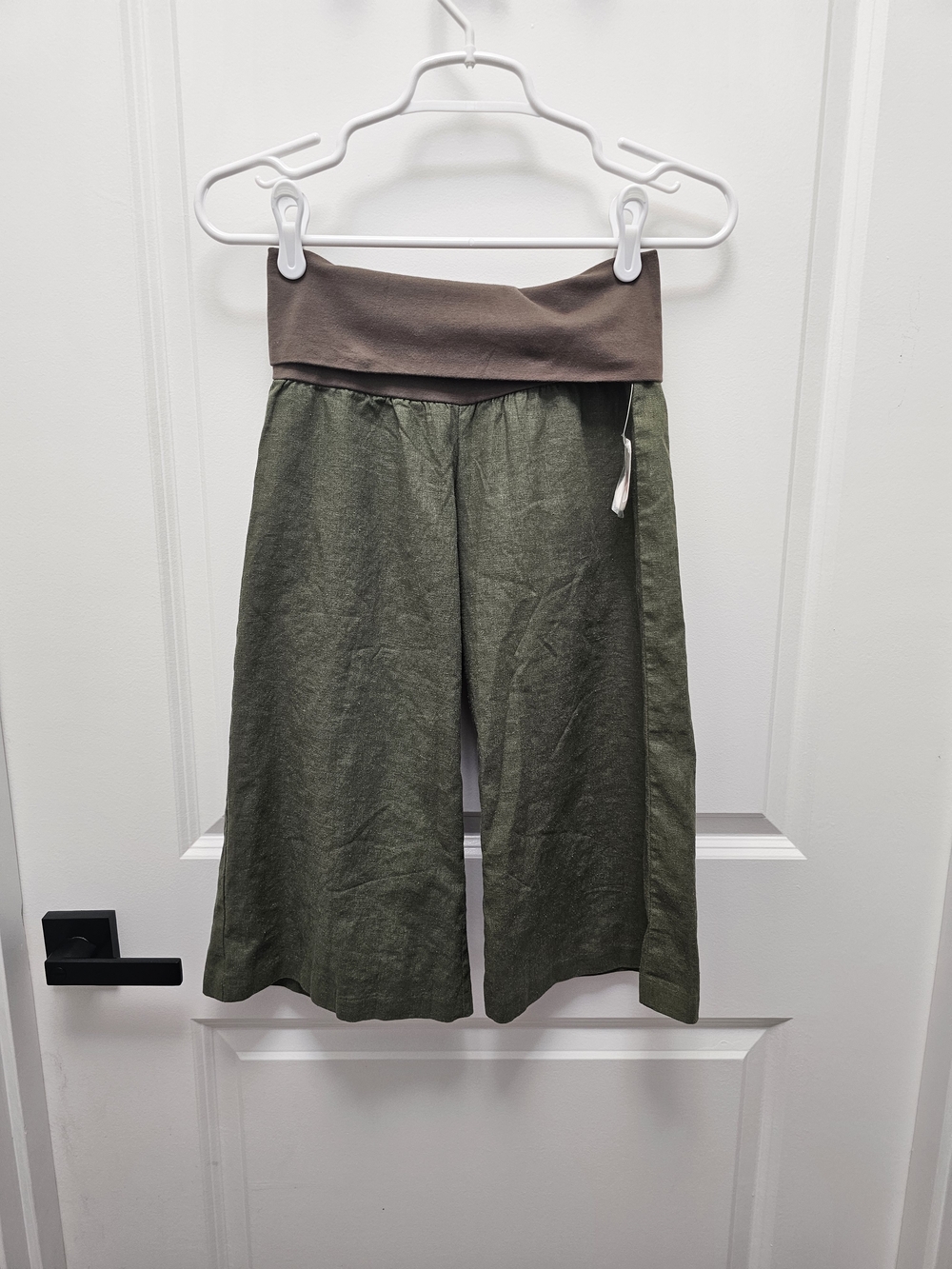 Charlotte Russe Olive Green Wide-Leg Kids Pants with Brown Foldover Waistband